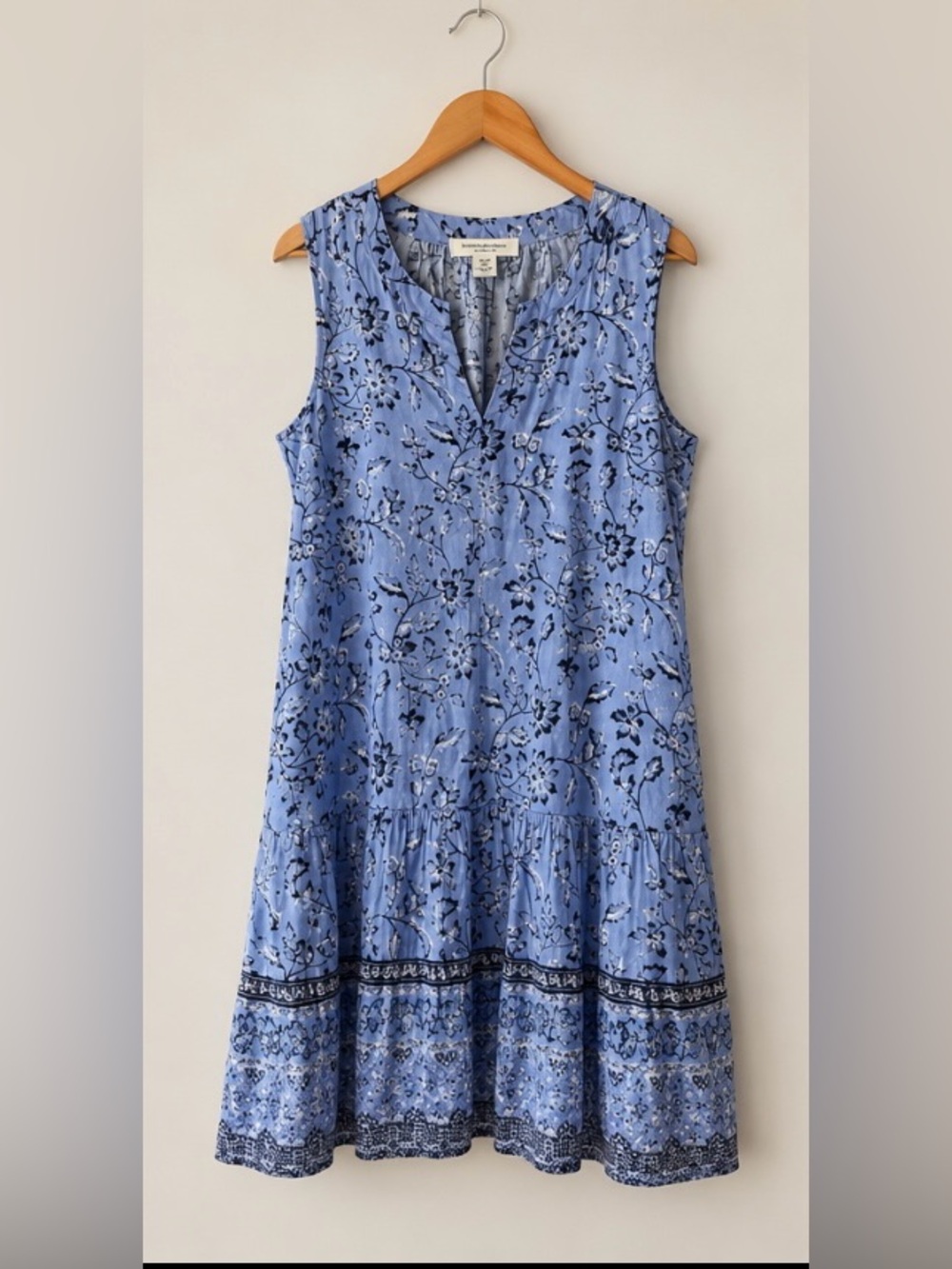 BeachLunchLounge Blue Floral Sleeveless Dress XL Boho Tiered Swing Mini Dress